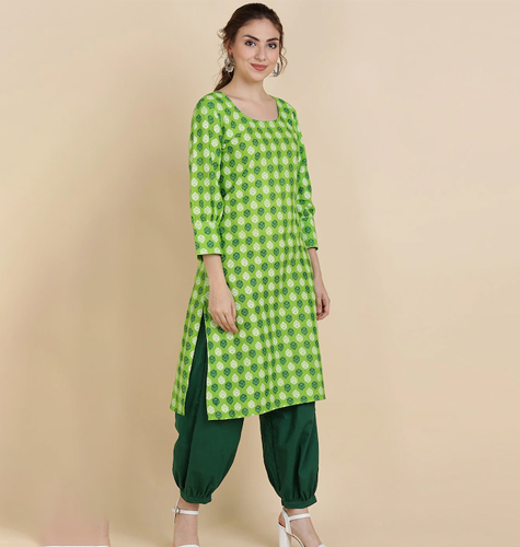 Women Green Ethnic Motifs Printed Pure Cotton Kurta with Salwar